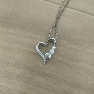 하트 모양 실버 목걸이 크리스탈 장식 포함 약 40cm
