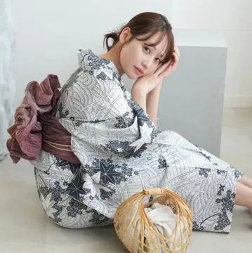 utatane 고급 변직 유카타 3점 세트 흰색 바탕에 고전 단풍
