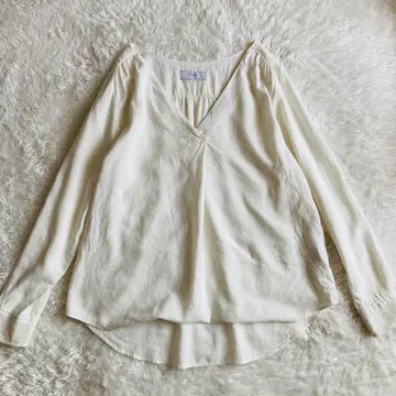 슬로브 이에나 린넨 리넨 블렌드 플레어 풀오버 블라우스 긴팔 화이트