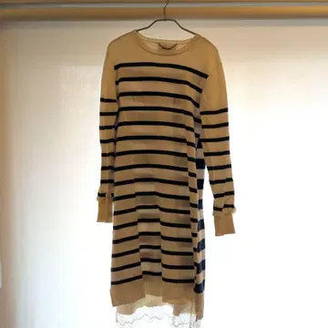 [ MUVEIL ] White blue 보더 긴팔 원피스