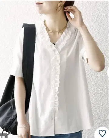 쉽스에니 코튼 새틴 V넥 숏 슬리브 블라우스