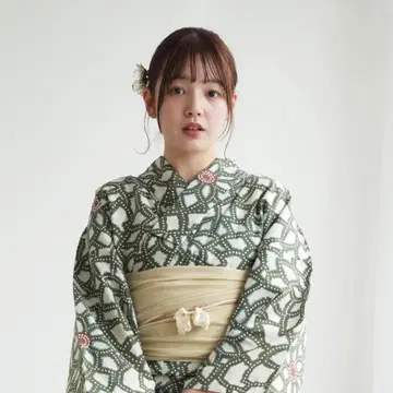 utatane 고급 변직 유카타 3점 세트, 그린이 펼쳐지는 국화