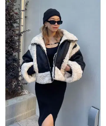 EVRIS 숏 페이크 무스탕 블루종