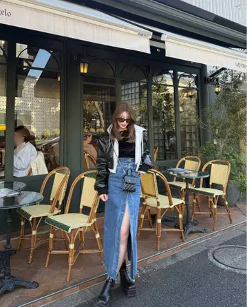 DIANTE Layered slit denim skirt