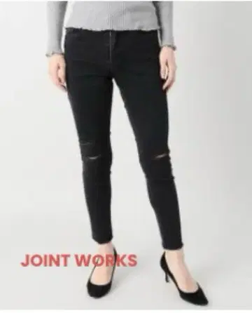 JOINT WORKS 블랙 블랙 스키니 데님 크러쉬 데미지