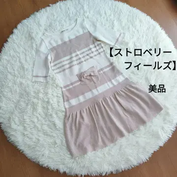 [스트로베리 필드] 무릎 기장 원피스 반팔 보더 리본