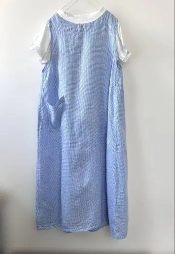 핸드메이드 깅엄 체크 슬리브리스 린넨 원피스 새상품급