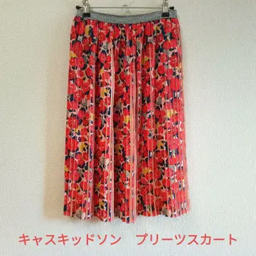 [ 새상품급 ] Cath Kidston 플리츠 스커트 XS 빨간색 꽃무늬