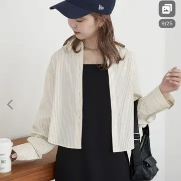 블라우스 셔츠 [ WEB 한정 ] 스트라이프 크롭 셔츠 여성용
