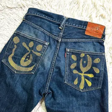 새상품급 다크 네이비 EVISU 에비수 도락 골드 페인트 W30 2001