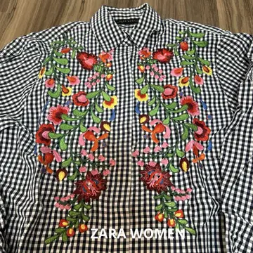 [ ZARA WOMEN ] 꽃무늬 자수 체크 셔츠