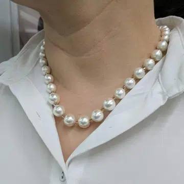아이보리 코튼 펄 스와로브스키 목걸이 50cm
