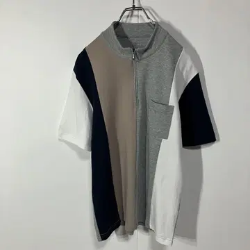 반팔 티셔츠 절개 포켓 하프 지퍼 구제 의류