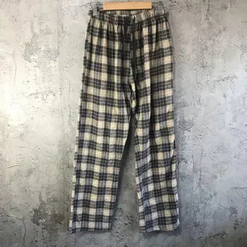 Y5574 구제 체크 팬츠, 파자마 팬츠, 차콜, 브라운, 화이트