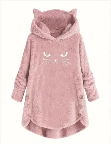 핑크 고양이 디자인 플리스 룸웨어 S/M