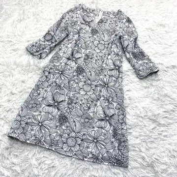 sybilla 시빌라 총 자수 원피스 린넨 꽃무늬 M 7부 소매 A라인