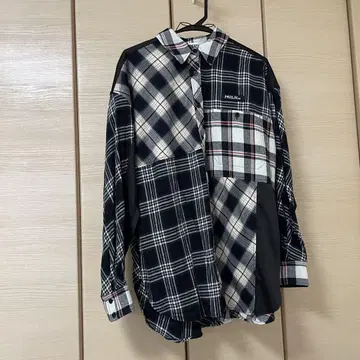 MILKFED. PLAID PATCHWORK SHIRT BLACK