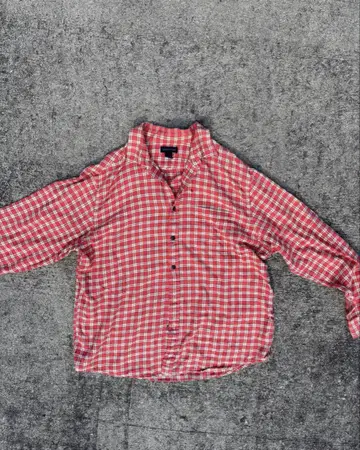Lands' End 빨간색 체크 무늬 플란넬 셔츠 XL 구제 의류