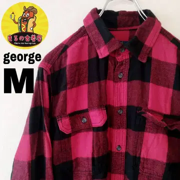 USA 구제 의류 george 플란넬 셔츠 M 레드 블랙 체크