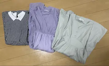여성용 원피스 묶음 판매 깅엄 체크 카라 부착 페미닌