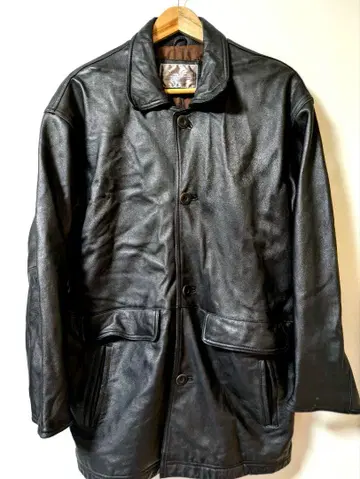 블랙 가죽 롱 코트 카 코트