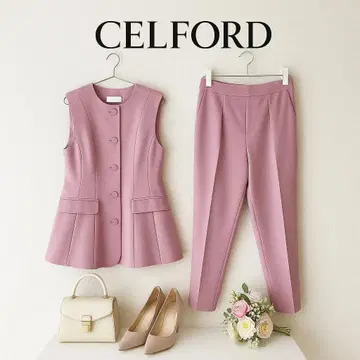 새상품급 CELFORD 셀포드 페플럼 베스트 & 팬츠 셋업 핑크 38