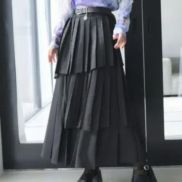 HARE 아지메 믹스 플리츠 스커트 블랙
