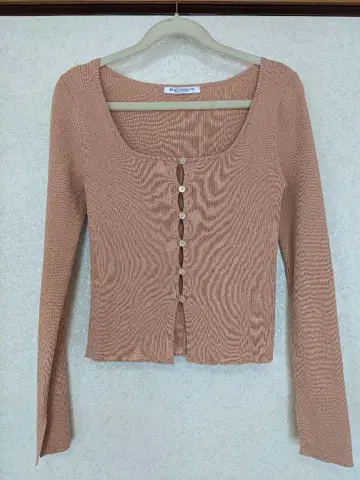 리브 핑크 긴팔 가디건