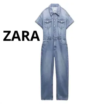 ZARA 데님 살로펫 올인원 점프수트 반팔 S 데님