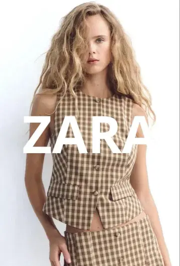 [미품] ZARA 체크 무늬 핏 탑 베스트