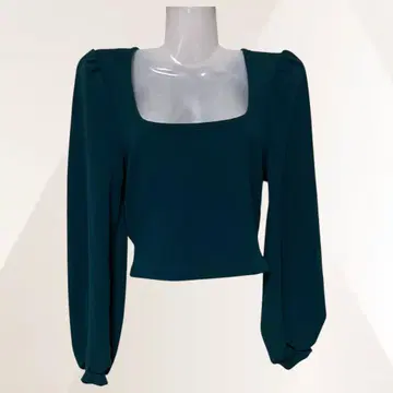SHEIN 쉬인 티셔츠 그린 여성용 긴팔 스퀘어넥