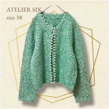 ATELIER SIX 펄 장식 라메 믹스 니트 가디건 아우터 [38]