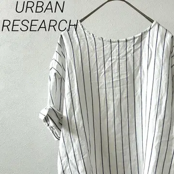 URBAN RESEARCH 블라우스 스트라이프 소매 리본 심플 마 혼방