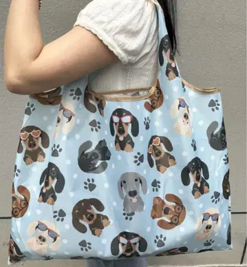 빅 에코백 접이식 쇼핑백 강아지 패턴 1개 선물 스카이블루