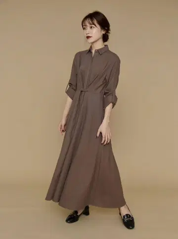 L'Or waist tuck 셔츠 드레스 카키
