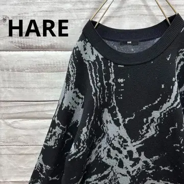 HARE 올 패턴 오버 사이즈 스웨터 빅 실루엣 멋쟁이 블랙 그레이