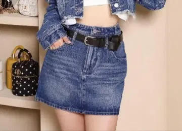 Darich 스커트 데님 더블 웨이스트 데님 미니 스커트 블루