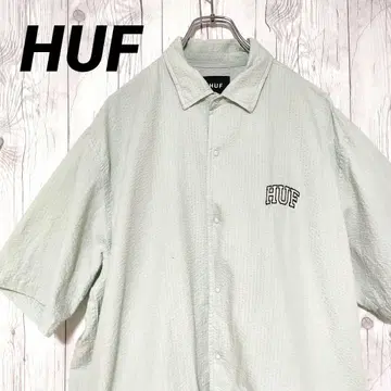 레어 HUF 반팔 셔츠 자수 로고 원포인트 민트 그린 L