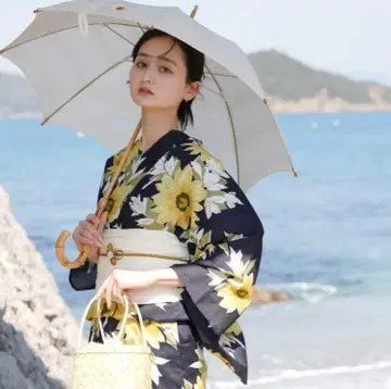 utatane 브랜드 유카타 일본 원단 해바라기 유카타 미사용 새상품