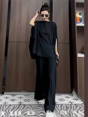 셋업 팬츠 포멀 블랙 와이드 넉넉한 블랙 성인 고급 슬릿 세련된 예쁜