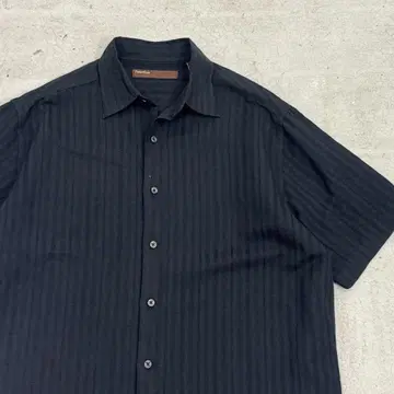 90s PERRY ELLIS 블랙 린넨 레이온 셔츠 구제 의류