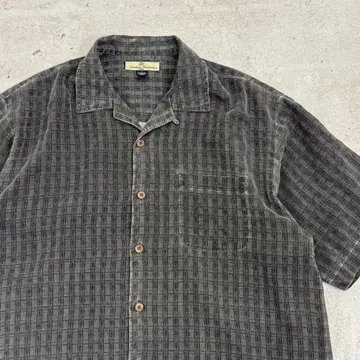90년대 Tommy Bahama 실크 체크 셔츠 구제 의류 USA