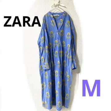 ZARA 미모사 꽃무늬 자수 원피스, 전체 자수, 스카이블루