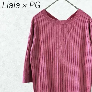 Liala x PG 니트 스웨터 리브 5부 소매 백리본 심플