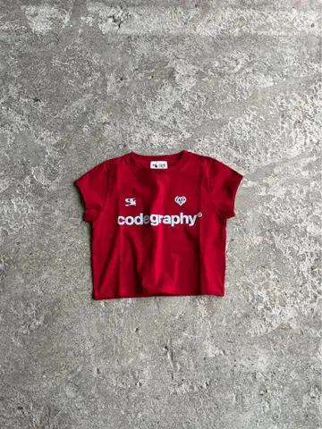 codegraphy x HTH T셔츠 red 크롭 기장