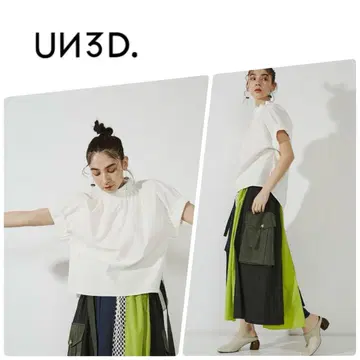 UN3D. 언쓰리디 넥 개더 블라우스 반팔 흰색 화이트 프리