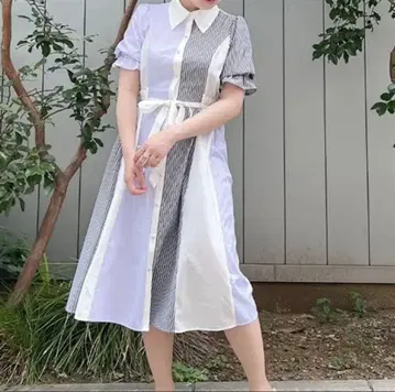axes femme 엑시즈팜 스트라이프 절개 배색 셔츠 원피스