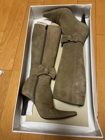 카키 스웨이드 롱부츠