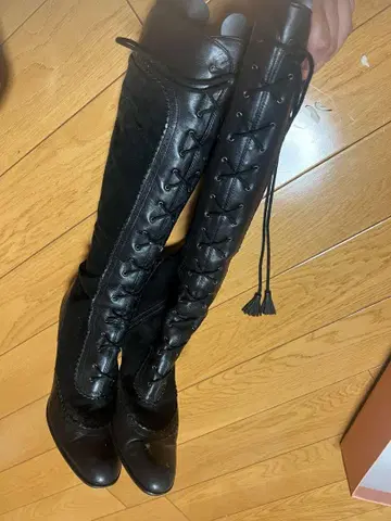 [새상품급] 블랙 레이스업 롱 부츠