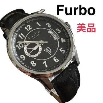 [새상품급] Furbo 오토매틱 블랙 다이얼 블랙 가죽 벨트 백스켈레톤
